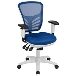Flash Furniture Mid-Back Blue Mesh Multifunction Executive Swivel Ergonomic Office Chair with Adjustable Arms and White Frame