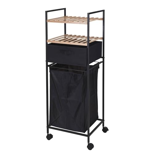 WELL HOME Bathroom Shelf with 2 Shelves + Laundry Bag in 40L Polyester, H.109cm