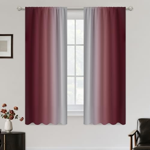 SimpleHome Ombre Rod Pocket Red Curtains for Bedroom, 52Wx54L - Room Darkening Curtains for Bedroom,Gradient Light Blocking Curtain,Thermal Insulated Window Drapes,2 Panels,63 Inch