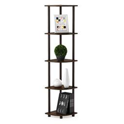 Furinno TURN-N-TUBE 5-Tier Corner Shelf, Bookcase, Walnut