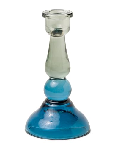Paddywax Glass Taper Candle Holder Tall Candlestick Holder, 16.6cm Tall, Blue