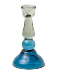 Paddywax Glass Taper Candle Holder Tall Candlestick Holder, 16.6cm Tall, Blue