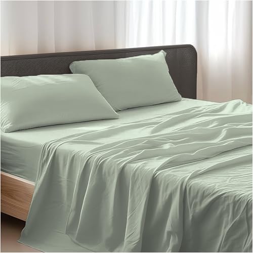 Detroit Double Bed Sheet Set, Brushed Microfibre Polyester, Bamboo – Fitted Sheet, Top Sheet and 2 Pillowcases 50 x 80 cm – Soft, Durable and Easy to Wash