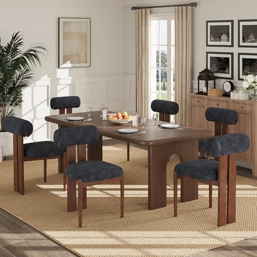 Dining Chairs Set of 6, Dining Room Chairs Upholstered Chenille Fabric, Wooden Kitchen Chairs with Padded Seat & Solid Wood Frame, Modern Accent Chairs for Living Room Bedroom Restaurant,Dark Blue