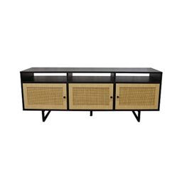 House & Homestyle Black & Rattan Style TV Storage Stand Cabinet Entertainment Unit for Living Room Lounge