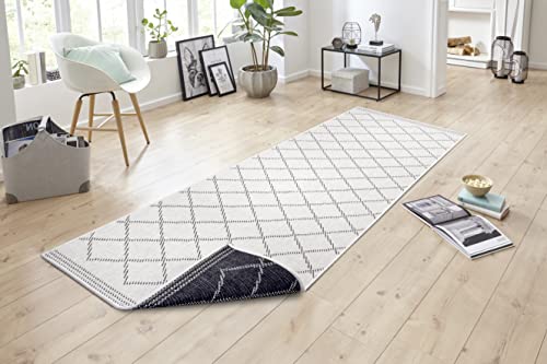 NORTHRUGS Corsica Indoor and Outdoor Rug 80 x 350 cm - Reversible Rug Weatherproof Modern Geometric Pattern Rug for Balcony Patio Garden Conservatory Living Room Rug Waterproof in Night