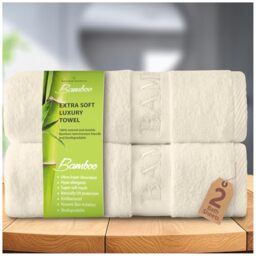 GC GAVENO CAVAILIA Bamboo Bath Sheet Extra Large (80x140cm) - 500 GSM Super Water Absorbent Towels Large Bamboo Towels 2 Pack (60% Bamboo, 40% Cotton) - Extra Soft Towel Bath Sheets - Cream