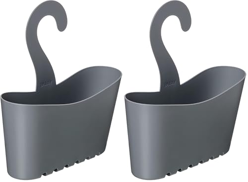 TATAY Shower Caddy Multifunctional - Resists Humidity - Easy No-Drill Installation - Polypropylene - Stackable Hanging Shower Basket - Easy Drainage and Cleaning - 25 x 9 x 28 cm - Grey (Pack of 2)