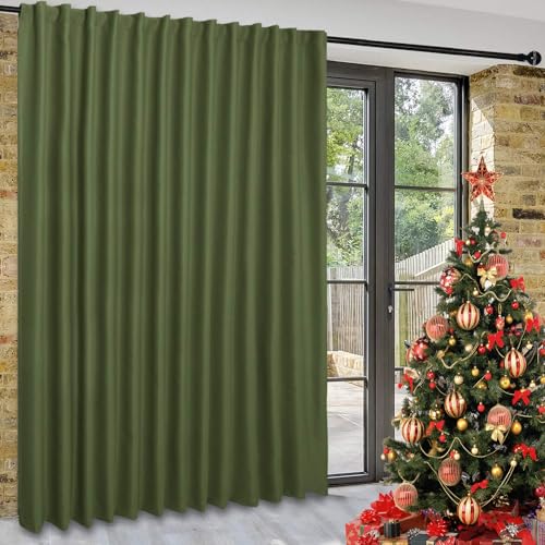 DWCN Patio Sliding Door Curtains - Christmas Extra Wide Curtains for Glass Door, Room Divider Blackout Thermal Curtain with Back Tab & Rod Pocket for Bedroom Partition, 100 x 96 Inches, Olive Green