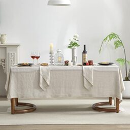 EVERLY Pure Linen Hemstitch Tablecloth,100% Stonewashed French Linen tablecloths for Kitchen Dining Rectangle Tables,60x84Inch Machine Washable Christmas Thanksgiving Organic Tablecloth-Natural Linen