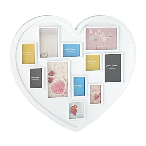 Relaxdays Photo Frame, Collage 11 Photos, Heart Shape, Total Dimensions H x W 46.5 x 53 cm, White