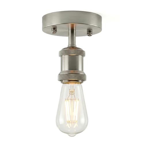 DC VOLATGE Single Head Fully Earth Ceiling Light Retro Flush Mount Satin Nickel E27 Lamp Holder Sconce Chandeliers Pendent Set for Living Room Dining Room