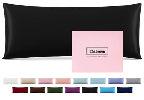 "Silk Pillow Cases with Zipper,Soft Body Pillow Case,Black,20"" X 54"",1pc - Mulberry Silk Pillowcase for Hair and Skin,Single Luxury Hypoallergenic Pillow Cover for Women Bed Sleep,Breathable Smooth"
