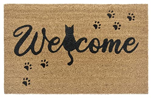 Hanse Home Coconut Doormat for Indoor Use - Dirt Trapper Mat Natural Coconut Mat Cat Welcome Doormat Non-Slip for Hallway, Patio, Entrance Area - 45 x 75 cm