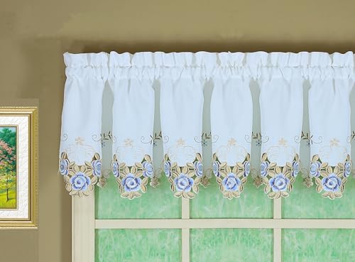 "Today's Curtain Valance, Polyester, White/Blue, 60"" W x 14"" L (Pack of 1)"