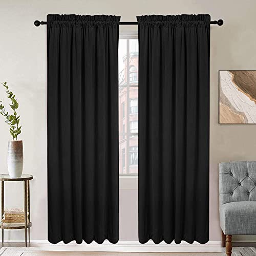 SMILETIME Black 63in Long Velvet Curtains with Rod Pocket Thermal Insulated Soft Privacy Light-Filtering Velvet Drapes for Bedroom and Living Room, Set of 2 Panels, 52 x 63 Inches Long