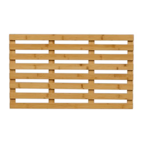 Relaxdays Bamboo Bath Mat, 66 x 40 cm, Non-Slip, for Bathtub, Shower & Sauna, Indoor & Outdoor, Slatted Board, Natural