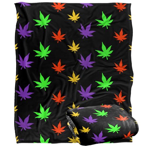 Jq Licensing - James Piazza Neon Marijuana Pot Leaves Pattern Silky Touch Super Soft Throw Blanket 152 X 127 Cm