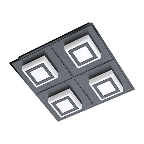 EGLO Masiano 1 LED Ceiling Light, 4-Bulb Wall Light, Ceiling Light Made of Aluminium, Steel and Plastic in Black, Satined, Living Room Lamp, Warm White