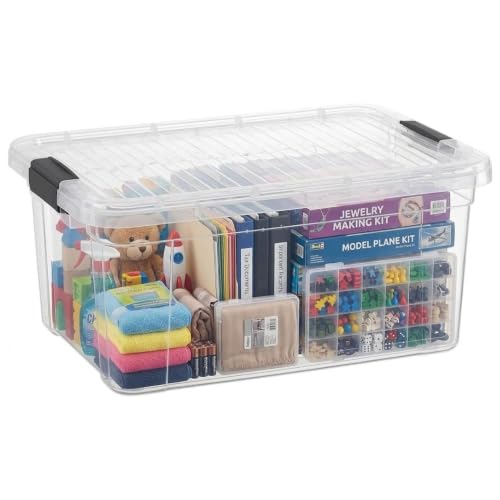 Superio Clear Storage Box with Lid, 20 Quart Plastic Container Bins for Organizing, Stackable Crates, BPA Free, Non Toxic, Odor Free, Organizers for Home, Office, School, and Dorm