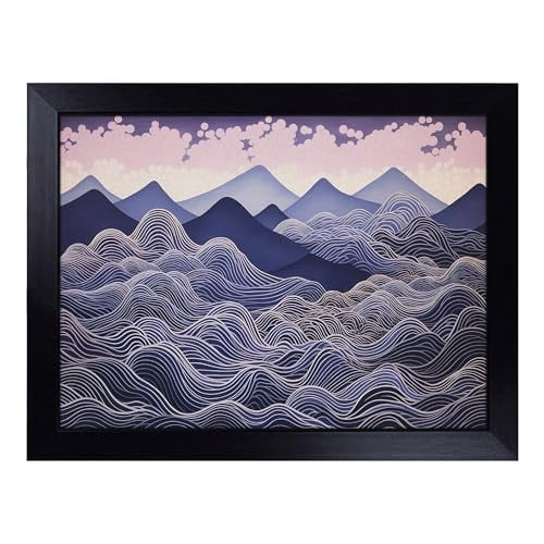 Lap Tray with Bean Bag Cushion, Mountain Waves Op Art - Handmade in the UK, Raised Wooden Edge, Padded Cushion, Heat-Resistant Wipe-Clean Surface, for Meals, Laptops and Crafts