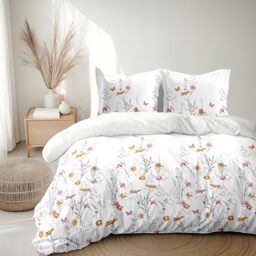 Home Linge Passion Duvet Cover Set 240 x 260 cm – 3 Pieces – Soft Cotton Percale – Duvet Cover + Pillowcase – White & Yellow – L'Insoumise Model