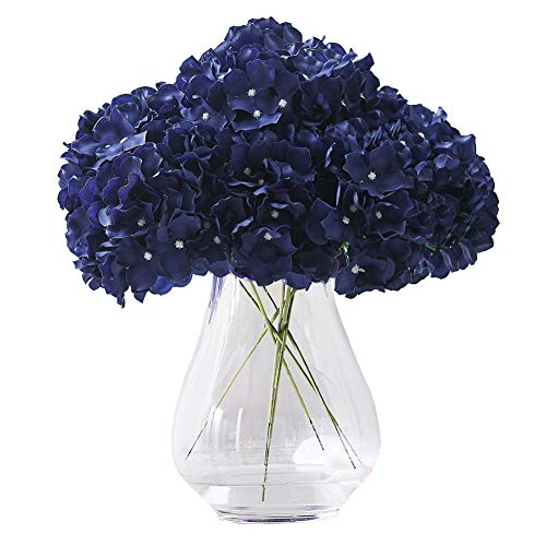 Kislohum Artificial Hydrangea Flowers Navy Blue Heads 10pcs Fake Hydrangea Silk Flowers for Wedding Bouquets Centerpieces DIY Floral Decor Home Decoration with Stems