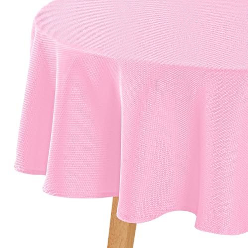Hiasan Valentine's Day Round Textured Tablecloth 60 Inch - Waterproof Spillproof Antiwrinkle Jacquard Table Cloth, Decorative Polyester Table Cover for Kitchen, Outdoor Picnic, Holiday, Pink