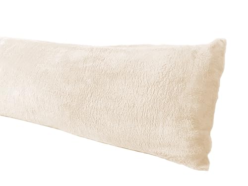 Truworth Bedding Extra Soft Body Pillow Cover, Sherpa/Microplush Material, 20x54 Inches, Zipper Closure (Cream)