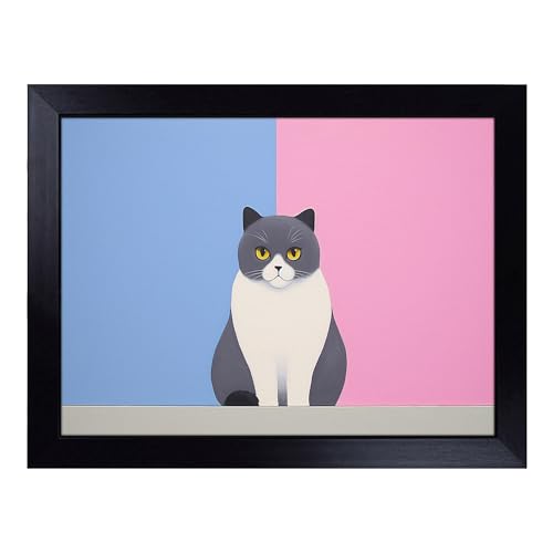 Lap Tray with Bean Bag Cushion, Cat Minimalism - Handmade in the UK, Raised Wooden Edge, Padded Cushion, Heat-Resistant Wipe-Clean Surface, for Meals, Laptops and Crafts