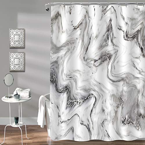 "Gibelle Grey Marble Shower Curtain for Bathroom, Abstract Granite Marble Stone Ink Texture Artwork, Modern Luxury Decorative Fabric Bathroom Decor for Men and Women, 72"" W x 72"" L"