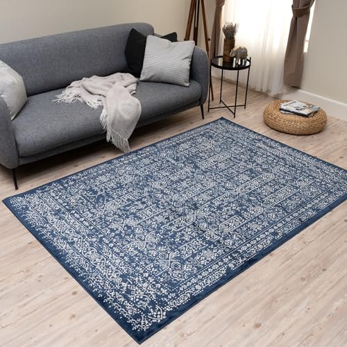 THE RUGS Montana Rug - Modern & Vintage Low Pile Area Rugs Living room, Bedroom, Kitchen, Soft Low Pile, Pet-Friendly, Easy to Clean [Vintage Blue, 240x340 cm]