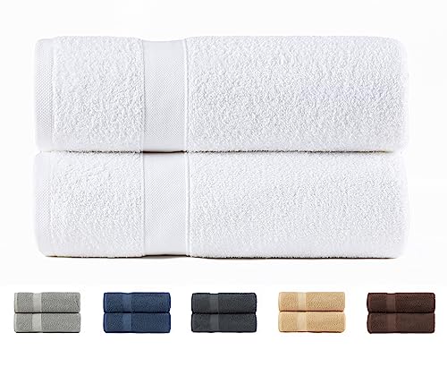 Todocama Set of 2 Large Bath Towels, 100% Cotton 550 GSM Extra Soft, Highly Absorbent and Quick Drying, 100 x 150 cm, White.
