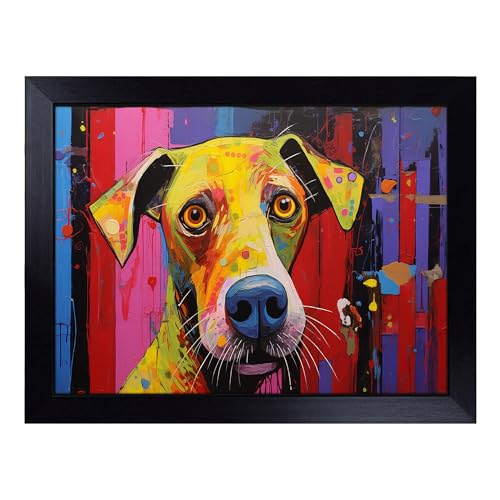 Lap Tray with Bean Bag Cushion, Dog Contemporary - Handmade in the UK, Raised Wooden Edge, Padded Cushion, Heat-Resistant Wipe-Clean Surface, for Meals, Laptops and Crafts