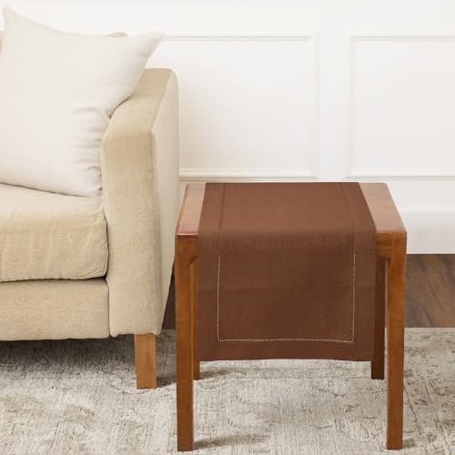 Solino Home 100% Pure Linen Dining Table Runner Brown Hemstitch, 14 x 36 in - for coffee, dresser, home decor, Classic Hemstitch, indoor outdoor, gift, OEKO-TEX Certified - Fall, Halloween, Thanksgiving