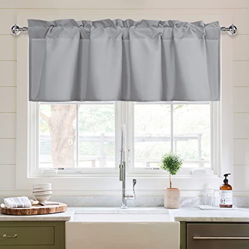 XWZO Kitchen Valances Curtains for Windows Living Room Bedroom Bathroom Toppers Farmhouse Style Rustic Dinning Room Thermal Insulated Rod Pocket, W52 x L18 Inch Length, Silver Grey, 1 Panel