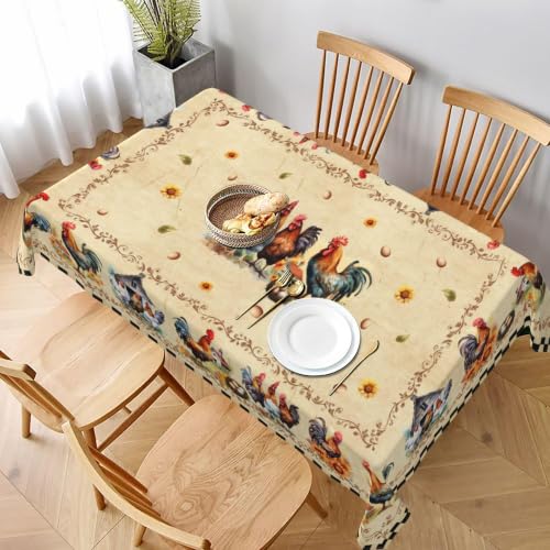 juniissl Rooster Rectangle Tablecloth Washable 60x90 Inch Table Cover Decorative Table Cloth for Party Picnic Kitchen