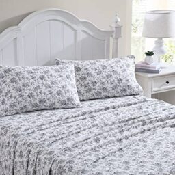 Laura Ashley Home - Queen Sheets, Cotton Flannel Bedding Set, Brushed for Extra Softness & Comfort (Black Faye Toile, Queen)