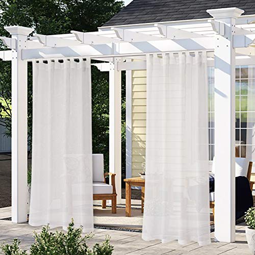 LORDTEX - Linen Look Burlap Curtain for Outdoor, 2 Panels Waterproof for Pergola, Porch, Cabana and Gazebo, Voile Sheer Curtains, 52 x 84 Inch, Vanilla