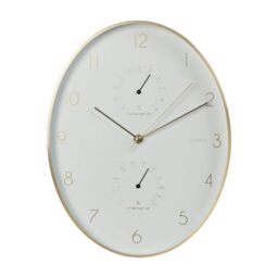 Well Home Aluminium Wall Clock with Gold Edge, Thermometer and Hygrometer 34.5 x 27.3 cm