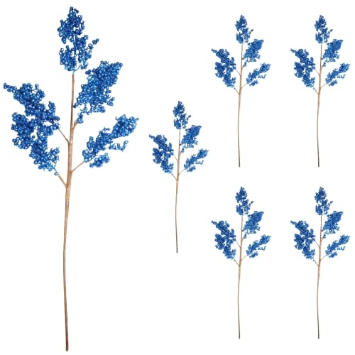 Christmas Tree Small Berry Picks, Glitter Stems, 50cm Dark Blue, 6Pcs - Glitter Berry Clusters, Artificial Branches for Wreaths, Garlands, Vases, Table Centrepieces, Festive Floral Arrangements