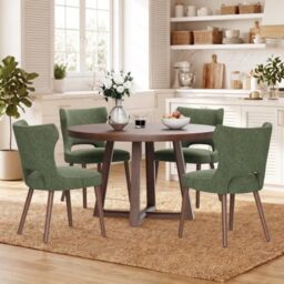 MALOL Upholstered Dining Chairs Set of 4, Dining Room Chairs with Hollow Backrest, High Back Kitchen Chairs with Solid Wood Legs, Thick Seat Cushion, Anti-Slip Pads, Green