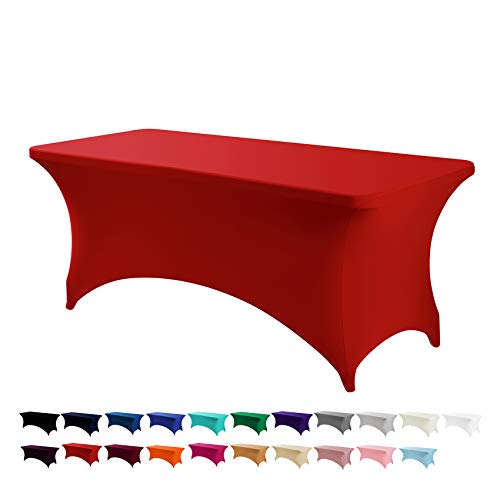 Peomeise 6FT Spandex Table Cover Rectangular Stretch Spandex Tablecloth (Red,6FT)