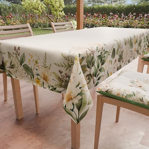 PETTI Artigiani Italiani - Stain Resistant Tablecloth Square 140x140 cm 4 Seats, Wipe Clean Microfibre Kitchen Table Cover, Botanical Design Green Leaves, 100% Made in Italy