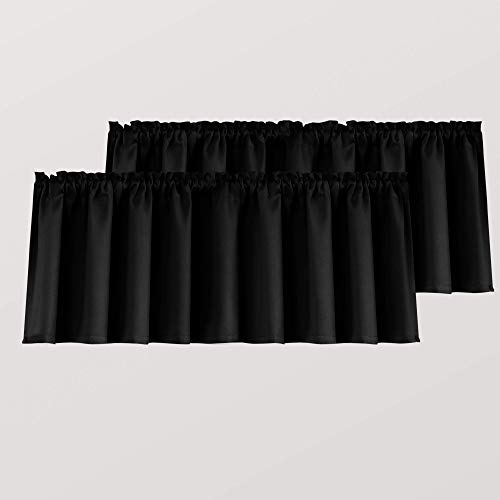 Mrs.Naturall Black Valances for Windows Set 2 Pack Light Blocking Short Small Topper Valence Only Blackout Valance Curtains for Living Room Bedroom Basement Bathroom 18 Inch Length