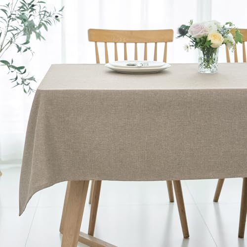 maxmill Rectangle Linen Textured Tablecloth Waterproof Spillproof Wrinkle Free Washable Fabric Table Cloth Kitchen Dining Tabletop Decoration Table Cover for Holiday Dinner Party, 52 x 70 Inch, Mocha