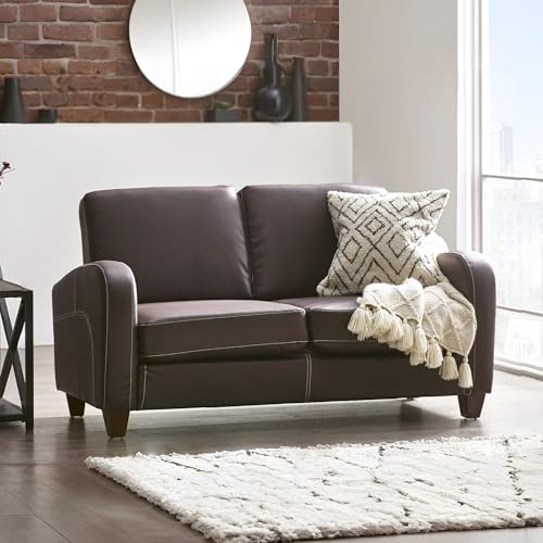 Julian Bowen Vivo 2 Seater Sofa - Brown Couch in Faux Leather with Brown Legs, Loveseat Settee for Living Room, Compact for Small Spaces & Living Rooms - W147 x D79.5cm