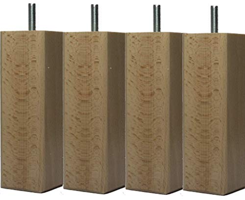 MARGOT 3700527820606 Set of 4 Square Bed Base Legs, Natural Varnish, Height 17 cm