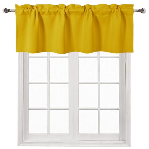 DWCN Yellow Valance for Kitchen Window Solid Rod Pocket Blackout Valance Curtains 52x14 inch Long, 1 Panel