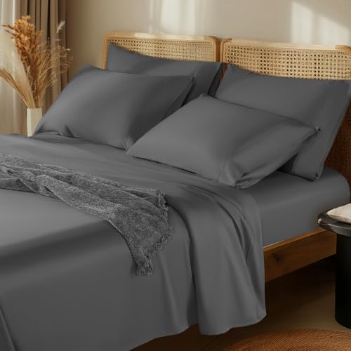 "LBRO2M 1000 Thread Count 100% Egyptian Cotton Sheets Set 6 Piece Sets California King Bed Sheet Deep Pocket Sheet Set 16"" Soft Comfortable All Season (California King, Dark Gray)"